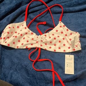 NWT Cupshe White Bikini Top with Red Stars Reversible
